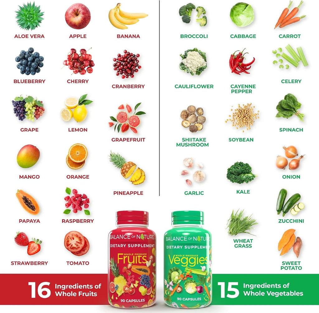 Balance of Nature Whole Food Supplement – Fruits & Veggies, 30 Servings | Daily Whole-Food Nutrition for Men, Women & Kids