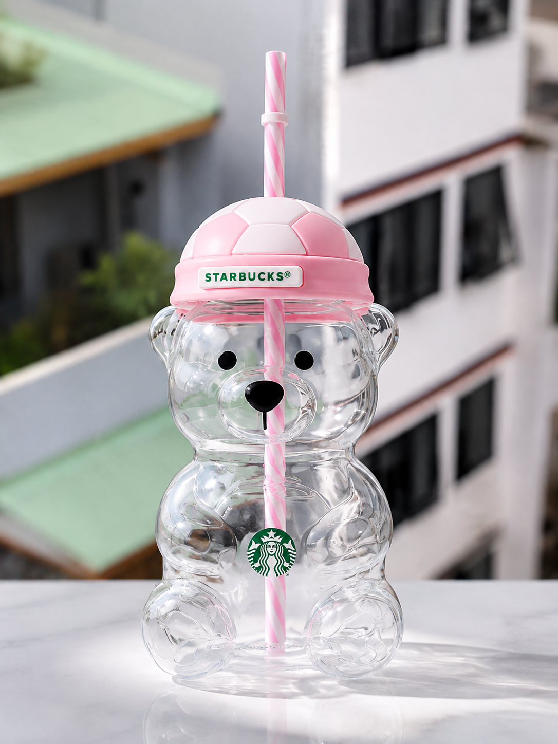 Cute Bear Shaped Tumbler Cup with Straw, Pink Lid, Reusable Clear Water Bottle, Adorable Drink Cup for Kids & Adults