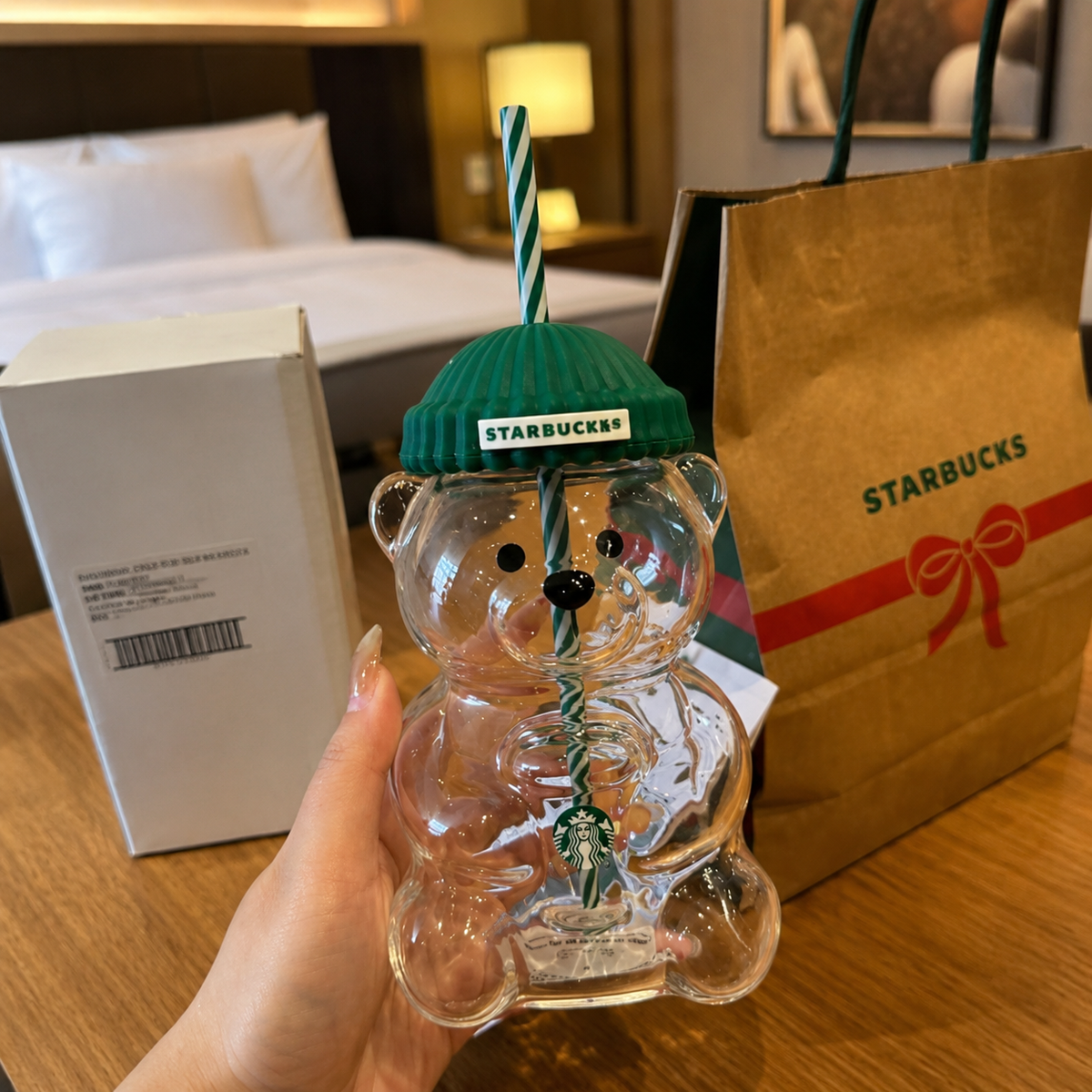 Starbucks Bear Glass Tumbler with Straw – Cute Reusable Coffee Cup with Lid