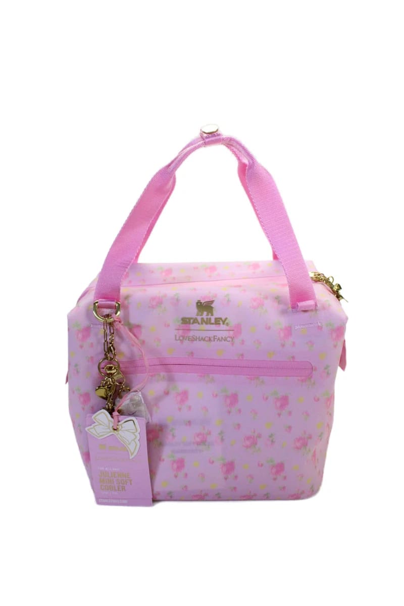 Pink Floral Lunch Bag Insulated Cooler Bag for Women, Reusable Lunch Tote with Shoulder Strap, Portable Food Storage Bag