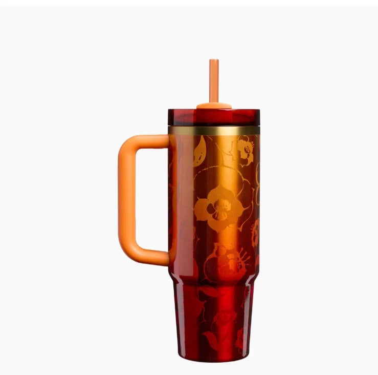 40 oz Insulated Tumbler with Handle & Straw – Limited Edition Floral Travel Cup, Leak-Resistant Stainless Steel Water Bottle