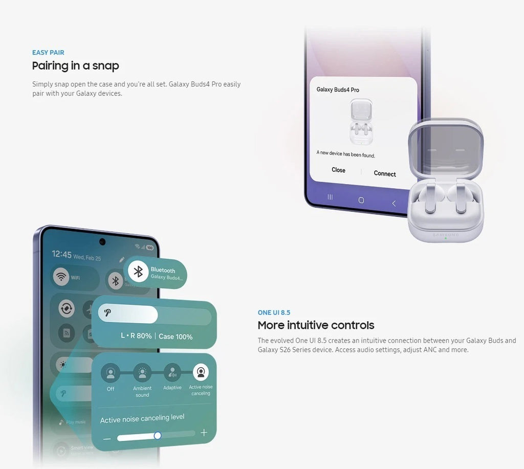 Samsung Galaxy Buds4 Pro Wireless Earbuds – Black, Hi-Fi Audio, Adaptive ANC, Bluetooth 6.1, 360 Audio & Wireless Charging Case