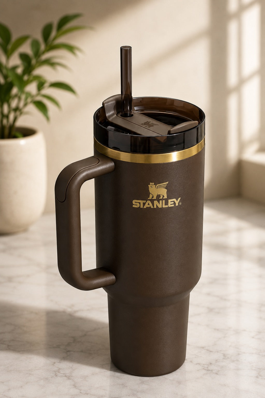 Stanley 30 oz Travel Tumbler with Handle & Straw – Insulated Reusable Coffee Cup, Leak-Resistant Lid, Chocolate Brown