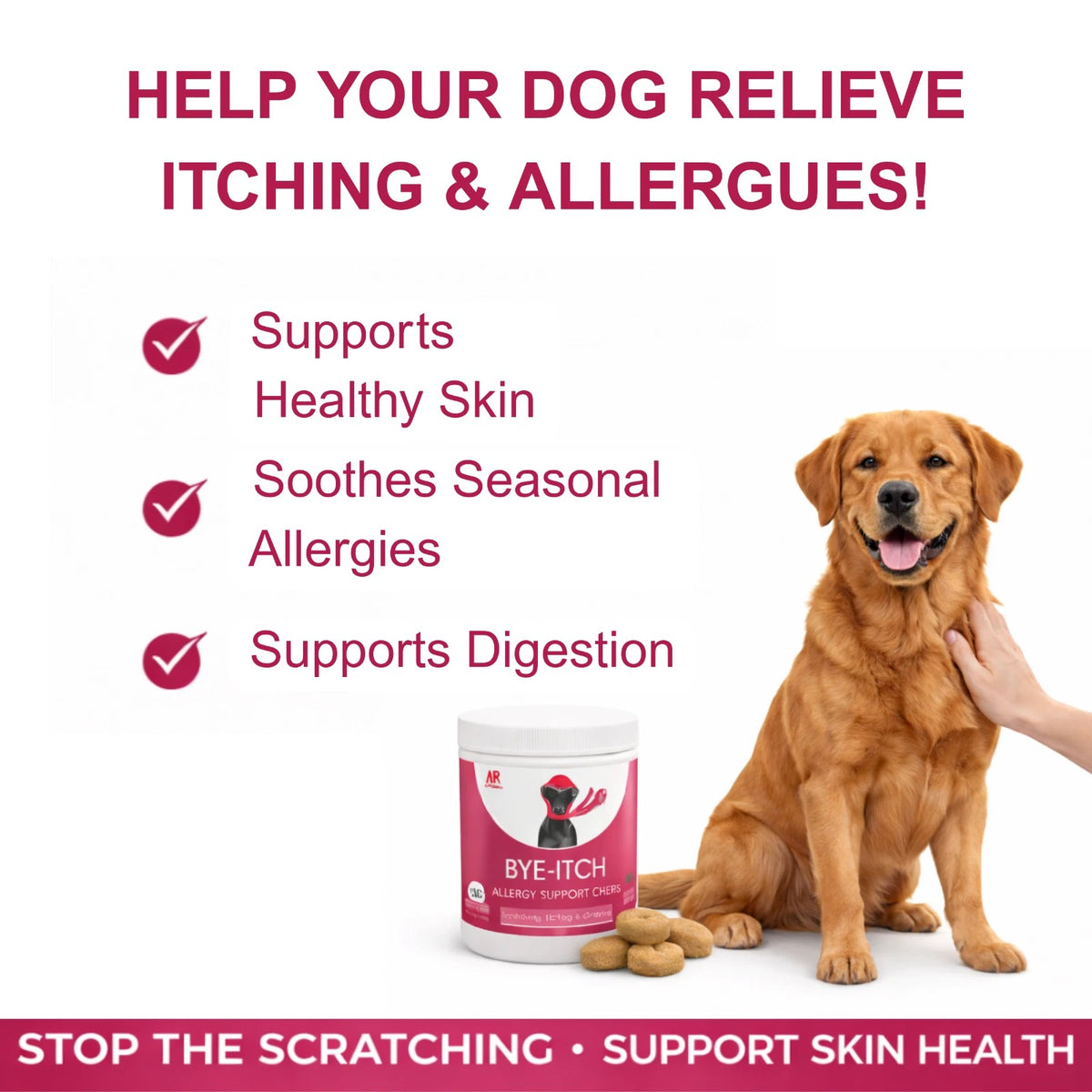 Bye-Itch Allergy Support Chews for Dogs – Chicken Flavored, 120 Soft Chews