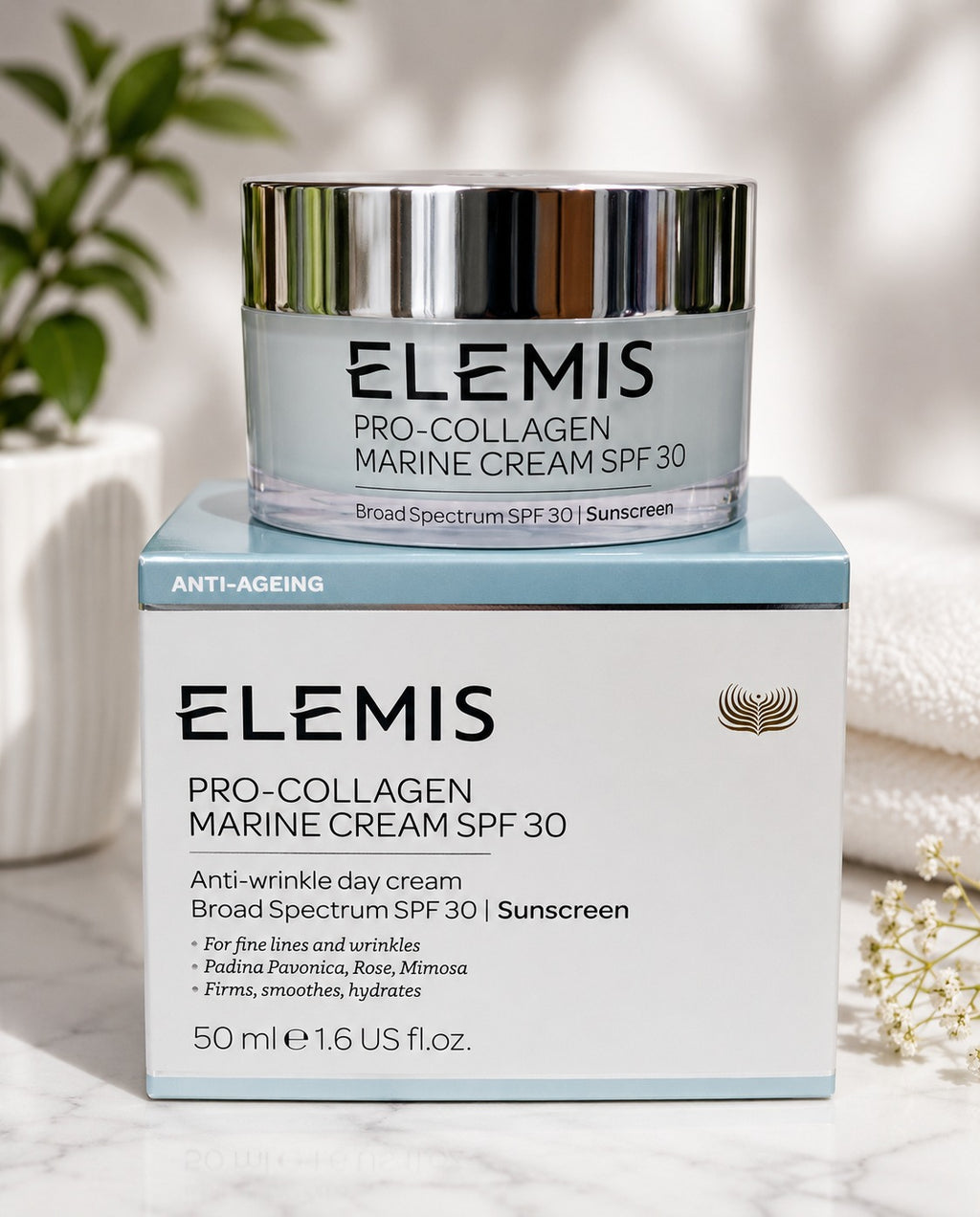 ELEMIS Pro-Collagen Marine Cream SPF 30 – Anti-Wrinkle Moisturizer & Sunscreen, 50ml