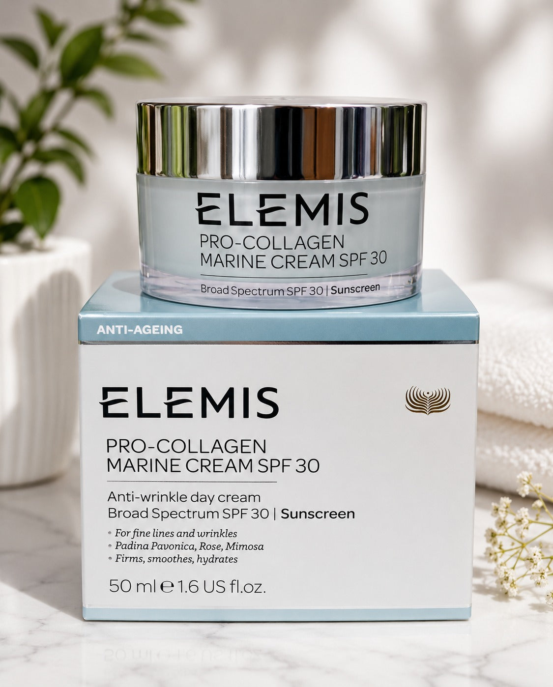 ELEMIS Pro-Collagen Marine Cream SPF 30 – Anti-Wrinkle Moisturizer & Sunscreen, 50ml