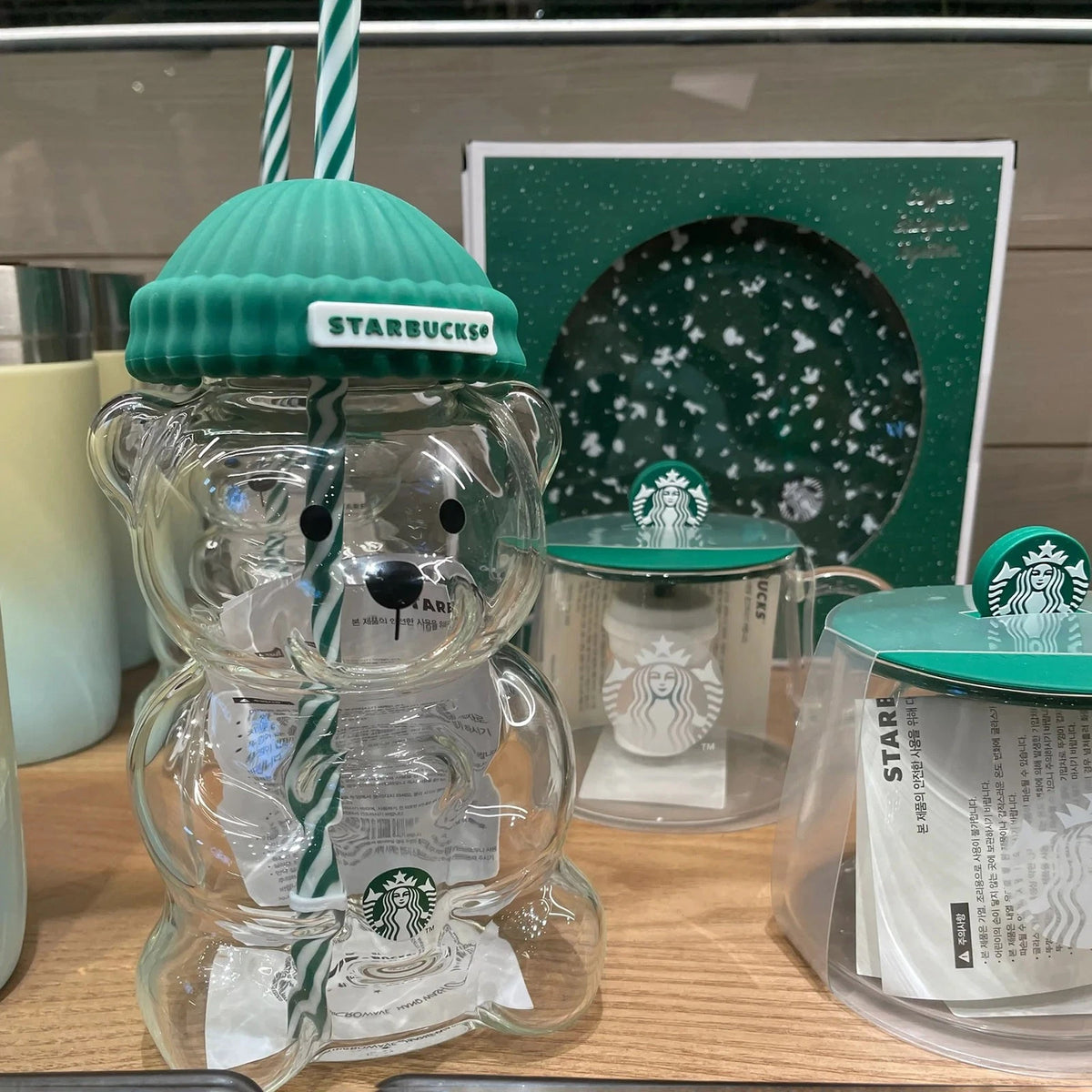 Starbucks Bear Glass Tumbler with Straw – Cute Reusable Coffee Cup with Lid