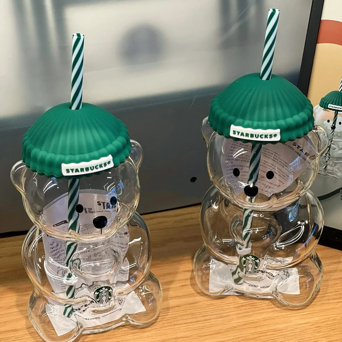 Starbucks Bear Glass Tumbler with Straw – Cute Reusable Coffee Cup with Lid