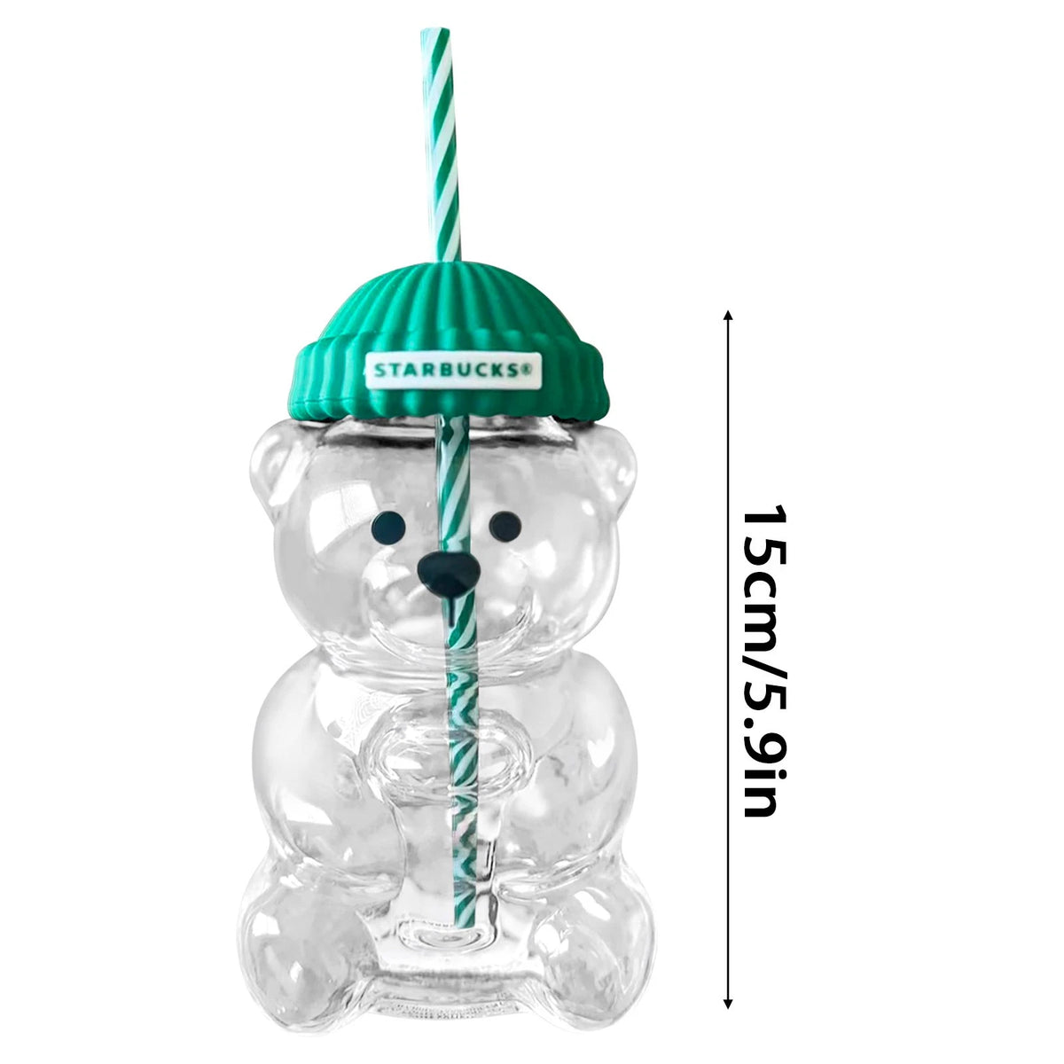 Starbucks Bear Glass Tumbler with Straw – Cute Reusable Coffee Cup with Lid